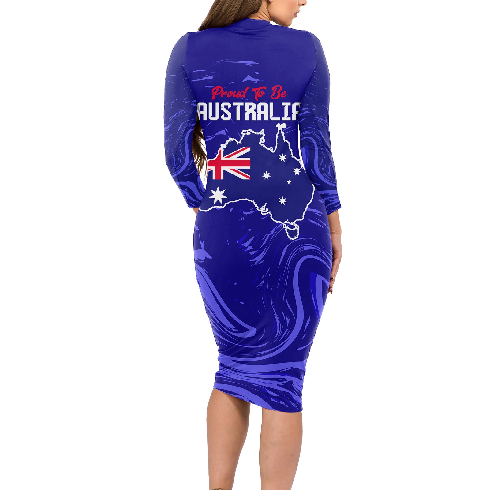 Proud To Be Australia Day Long Sleeve Bodycon Dress Kangaroo with Flag Color