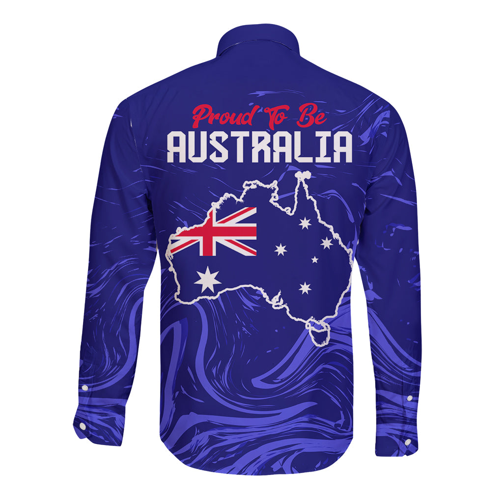 Proud To Be Australia Day Long Sleeve Button Shirt Kangaroo with Flag Color - Vibe Hoodie Shop