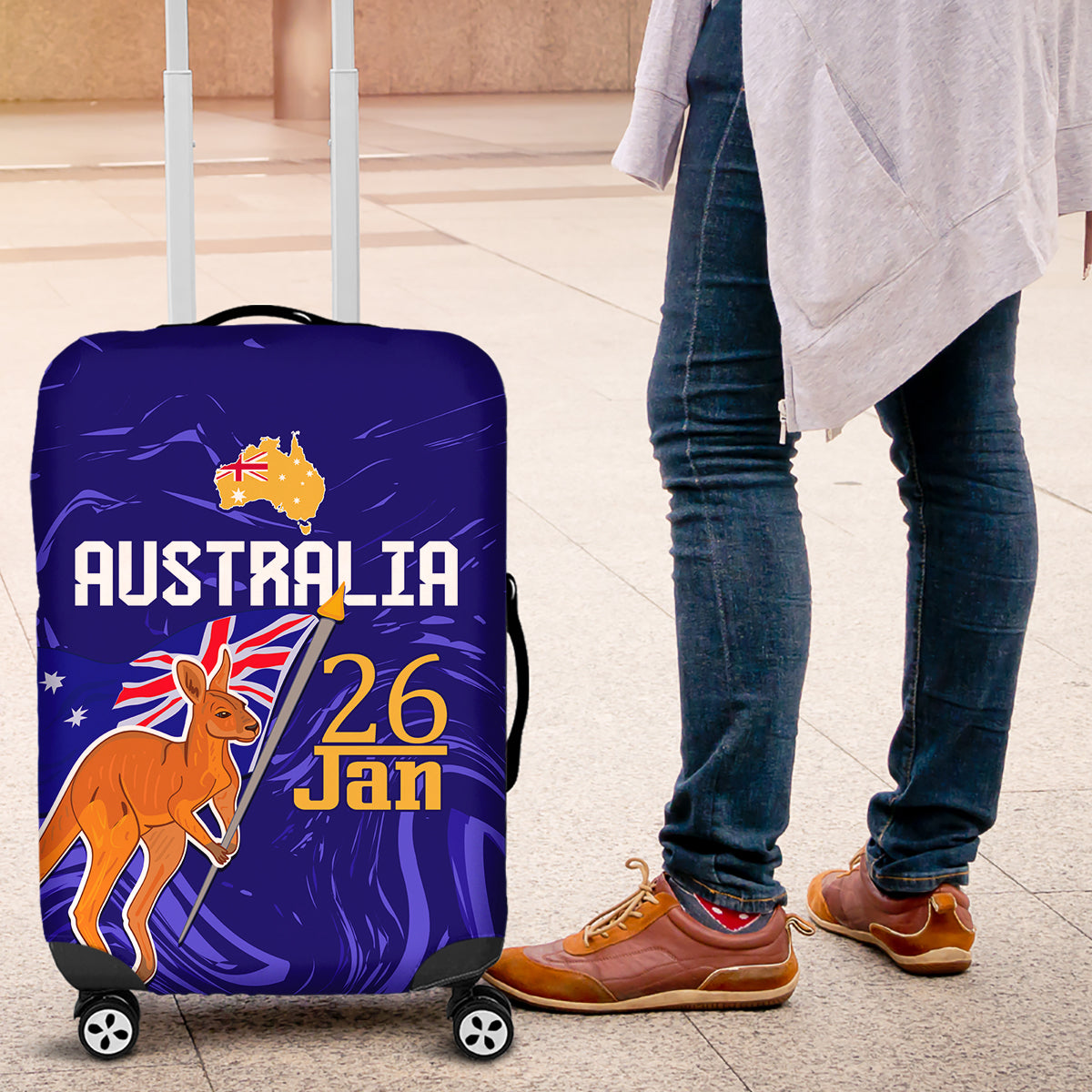 Proud To Be Australia Day Luggage Cover Kangaroo with Flag Color - Vibe Hoodie Shop