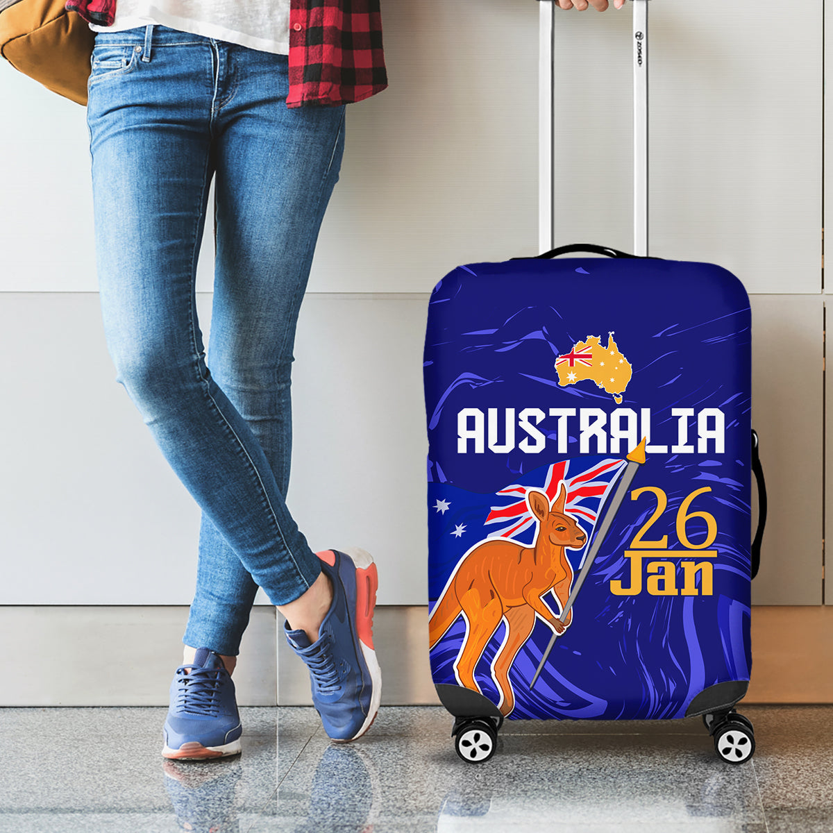 Proud To Be Australia Day Luggage Cover Kangaroo with Flag Color - Vibe Hoodie Shop