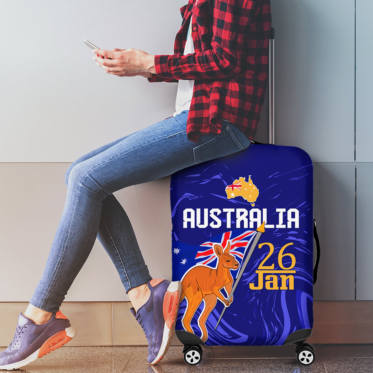 Proud To Be Australia Day Luggage Cover Kangaroo with Flag Color - Vibe Hoodie Shop