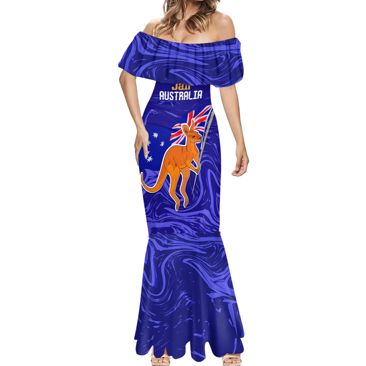 Proud To Be Australia Day Mermaid Dress Kangaroo with Flag Color