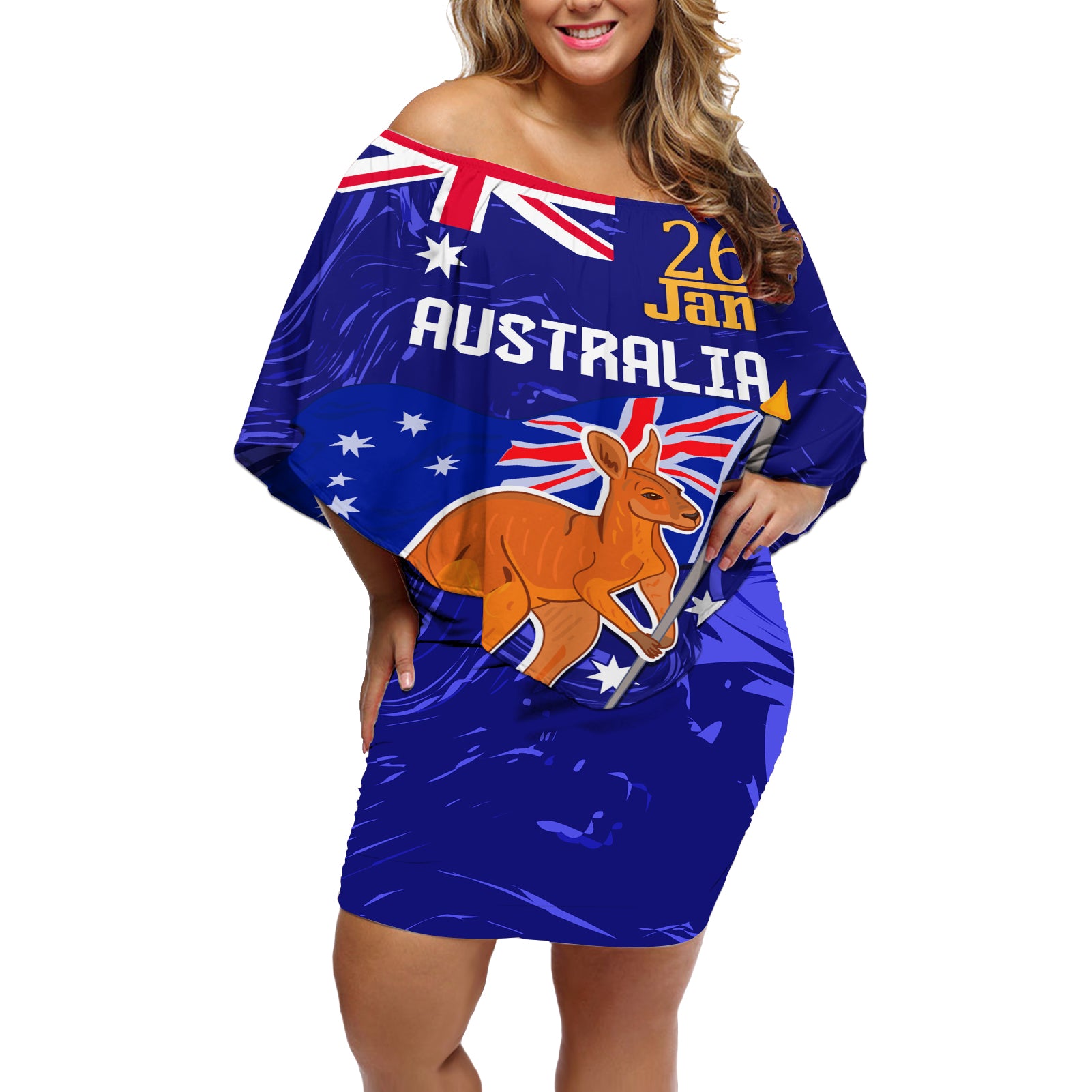 Proud To Be Australia Day Off Shoulder Short Dress Kangaroo with Flag Color