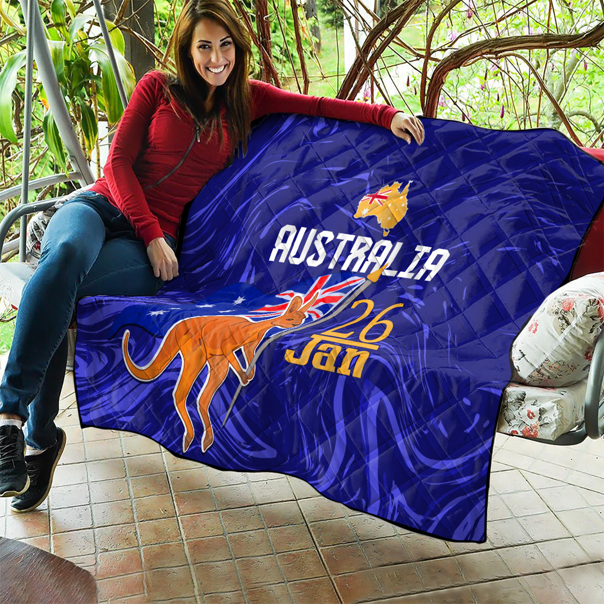 Proud To Be Australia Day Quilt Kangaroo with Flag Color - Vibe Hoodie Shop