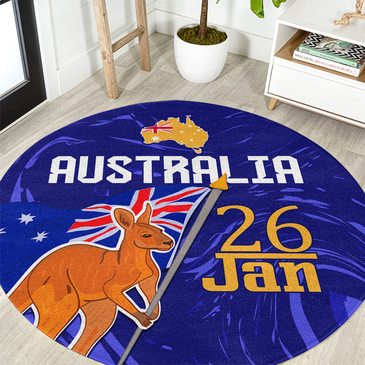 Proud To Be Australia Day Round Carpet Kangaroo with Flag Color