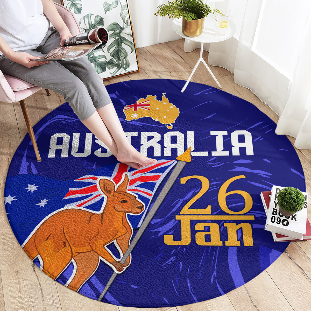 Proud To Be Australia Day Round Carpet Kangaroo with Flag Color