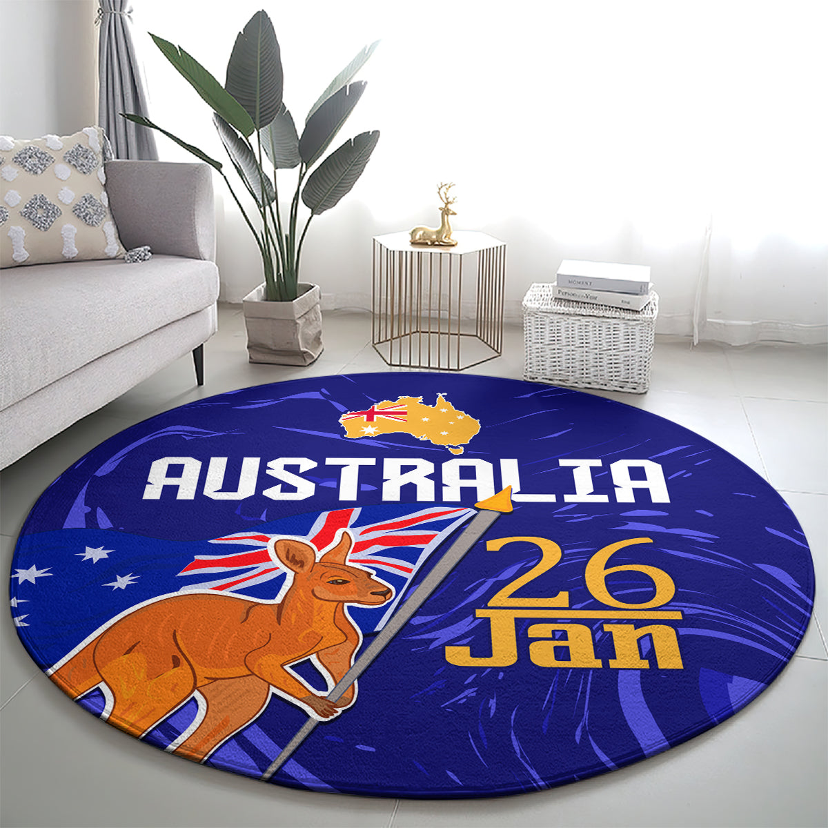 Proud To Be Australia Day Round Carpet Kangaroo with Flag Color