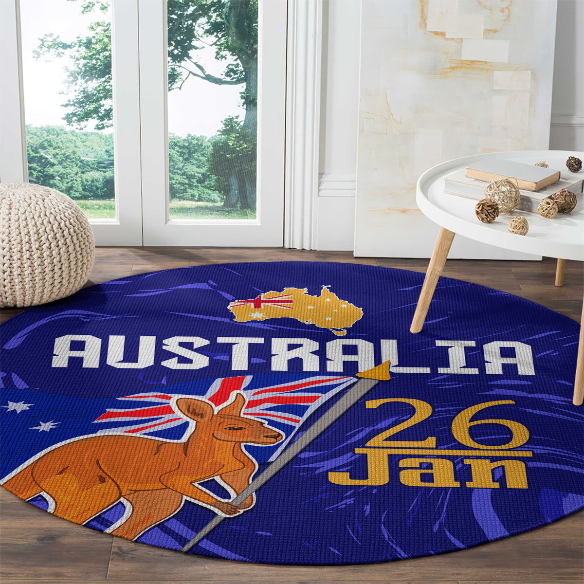 Proud To Be Australia Day Round Carpet Kangaroo with Flag Color