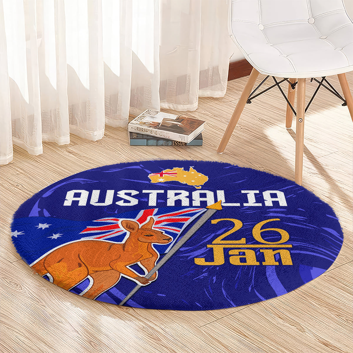 Proud To Be Australia Day Round Carpet Kangaroo with Flag Color