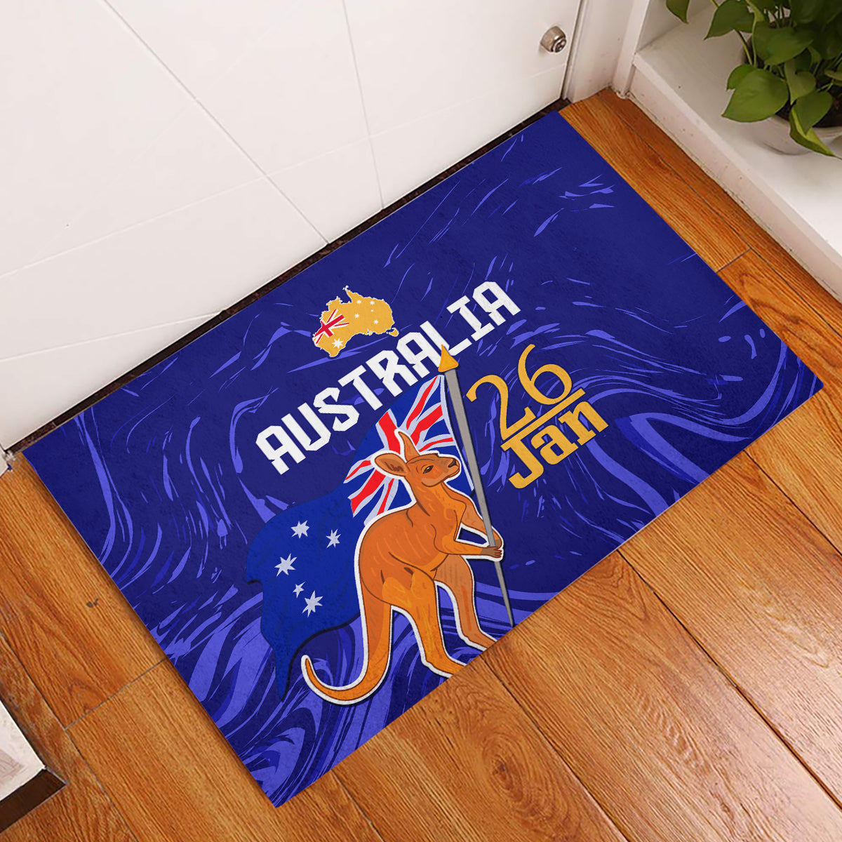 Proud To Be Australia Day Rubber Doormat Kangaroo with Flag Color