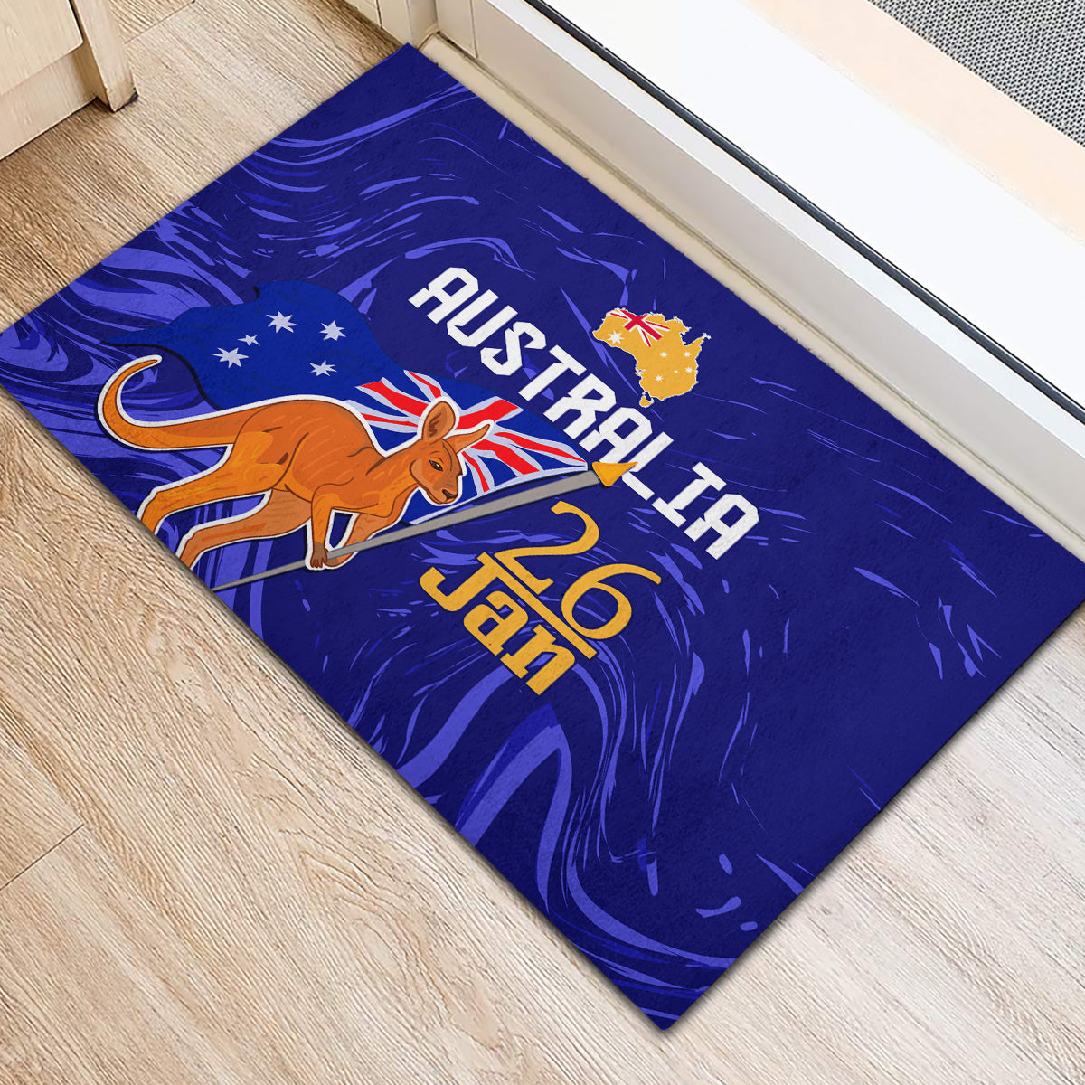 Proud To Be Australia Day Rubber Doormat Kangaroo with Flag Color