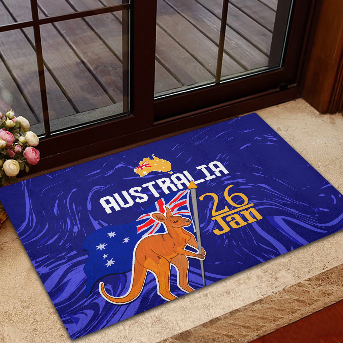 Proud To Be Australia Day Rubber Doormat Kangaroo with Flag Color