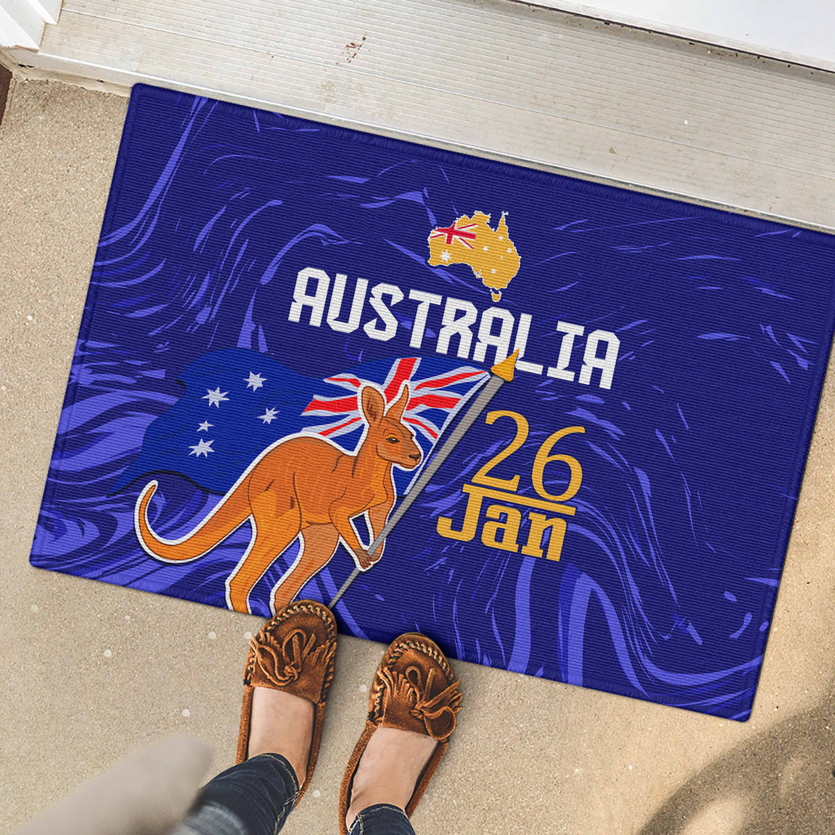 Proud To Be Australia Day Rubber Doormat Kangaroo with Flag Color