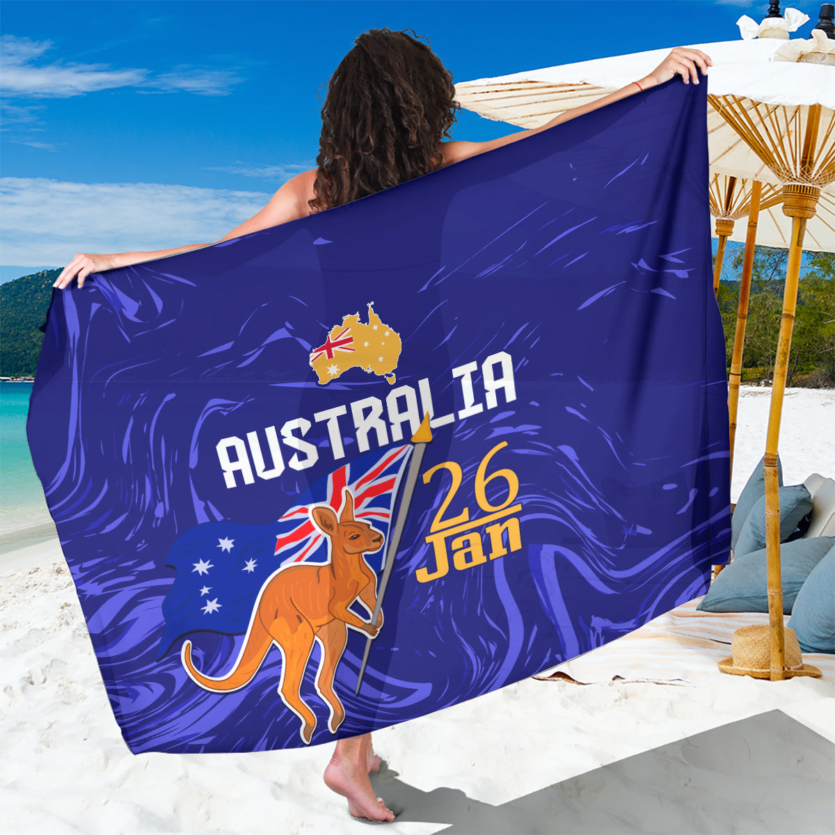 Proud To Be Australia Day Sarong Kangaroo with Flag Color - Vibe Hoodie Shop