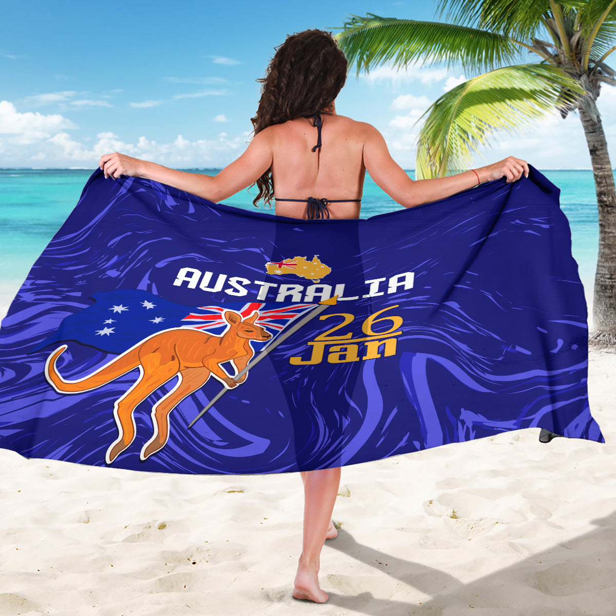 Proud To Be Australia Day Sarong Kangaroo with Flag Color - Vibe Hoodie Shop