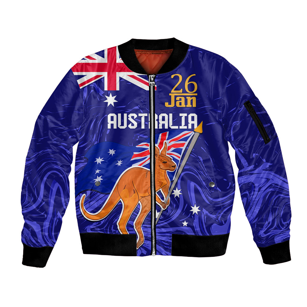 Proud To Be Australia Day Sleeve Zip Bomber Jacket Kangaroo with Flag Color