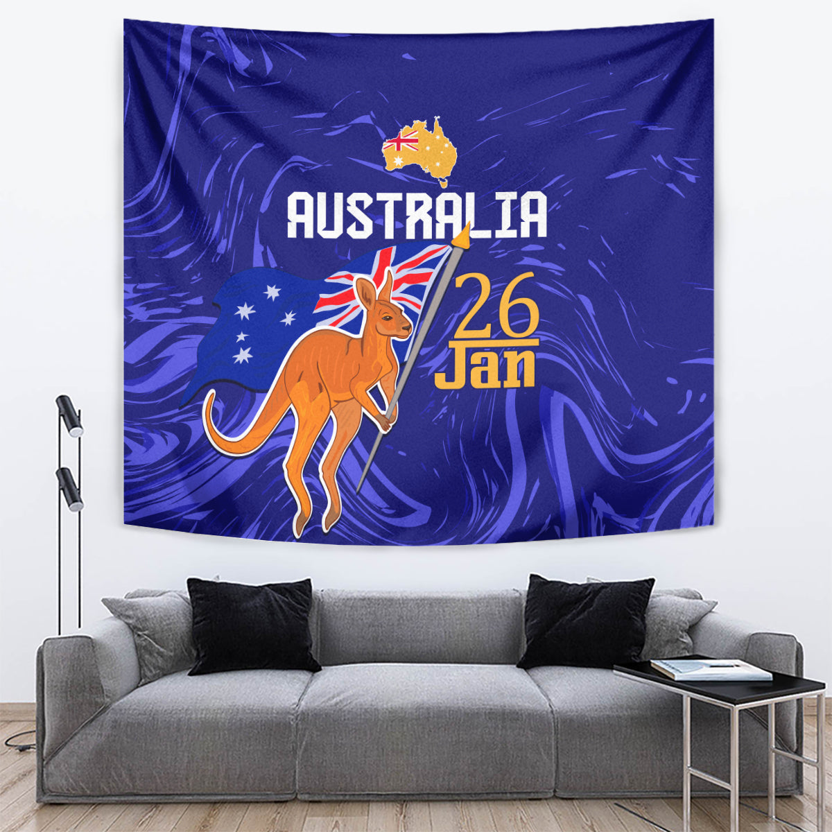 Proud To Be Australia Day Tapestry Kangaroo with Flag Color - Vibe Hoodie Shop