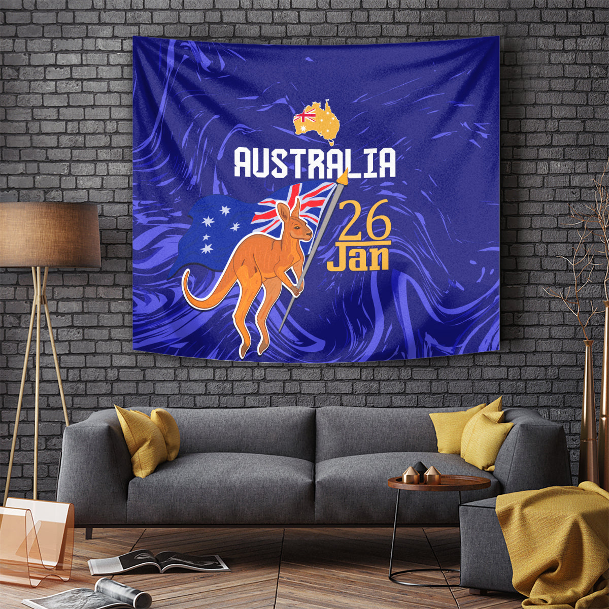 Proud To Be Australia Day Tapestry Kangaroo with Flag Color - Vibe Hoodie Shop