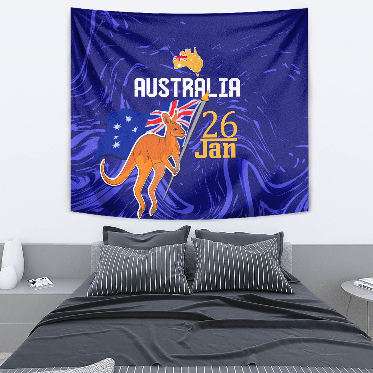 Proud To Be Australia Day Tapestry Kangaroo with Flag Color - Vibe Hoodie Shop