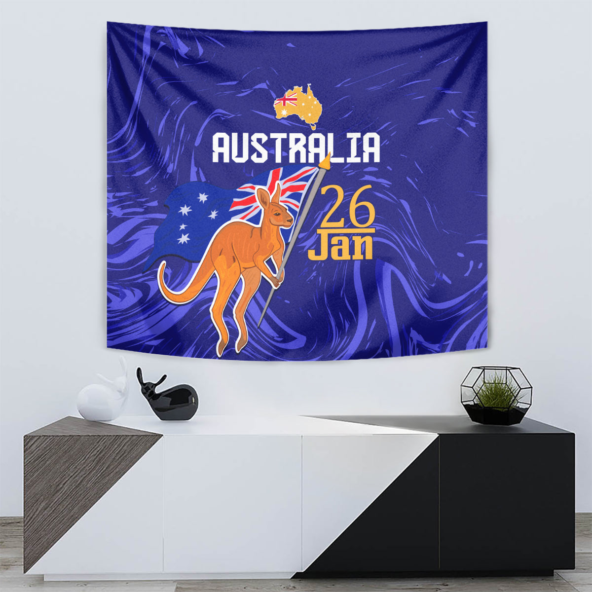 Proud To Be Australia Day Tapestry Kangaroo with Flag Color - Vibe Hoodie Shop