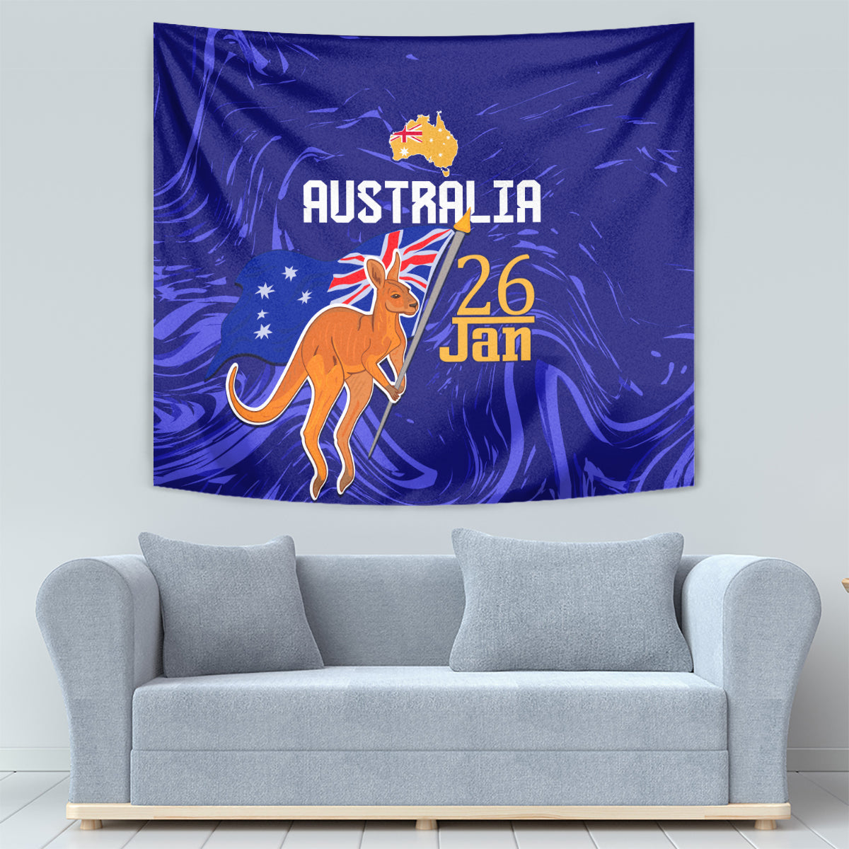 Proud To Be Australia Day Tapestry Kangaroo with Flag Color - Vibe Hoodie Shop