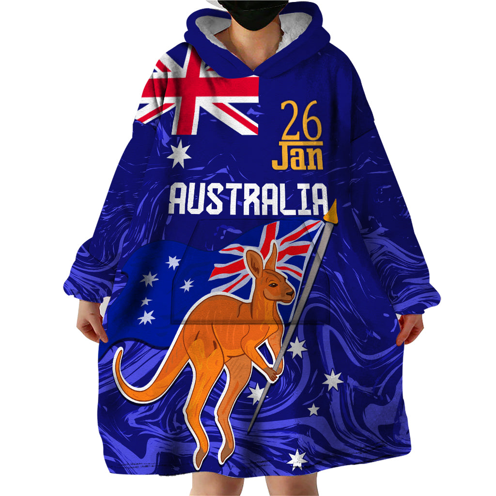 Proud To Be Australia Day Wearable Blanket Hoodie Kangaroo with Flag Color - Vibe Hoodie Shop