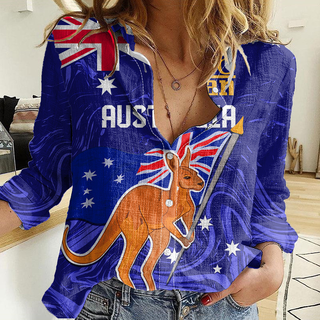 Proud To Be Australia Day Women Casual Shirt Kangaroo with Flag Color - Vibe Hoodie Shop