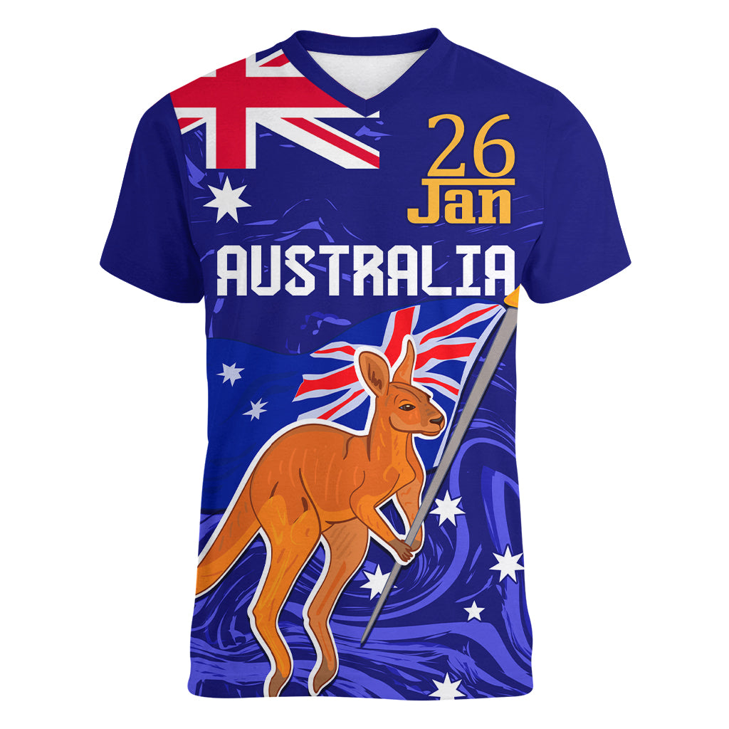 Proud To Be Australia Day Women V Neck T Shirt Kangaroo with Flag Color - Vibe Hoodie Shop