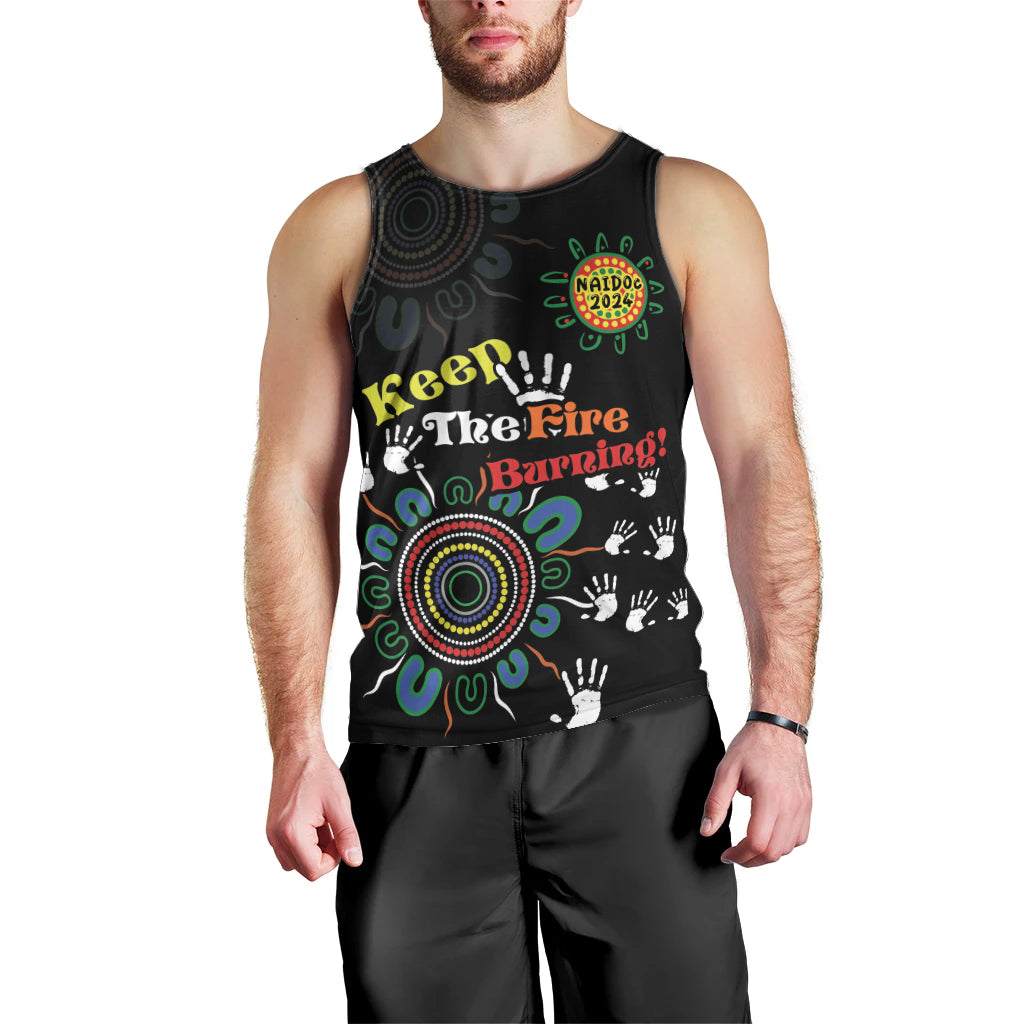NAIDOC 2024 Indigenous Aboriginal Men Tank Top The Fire Burns Forever - Vibe Hoodie Shop