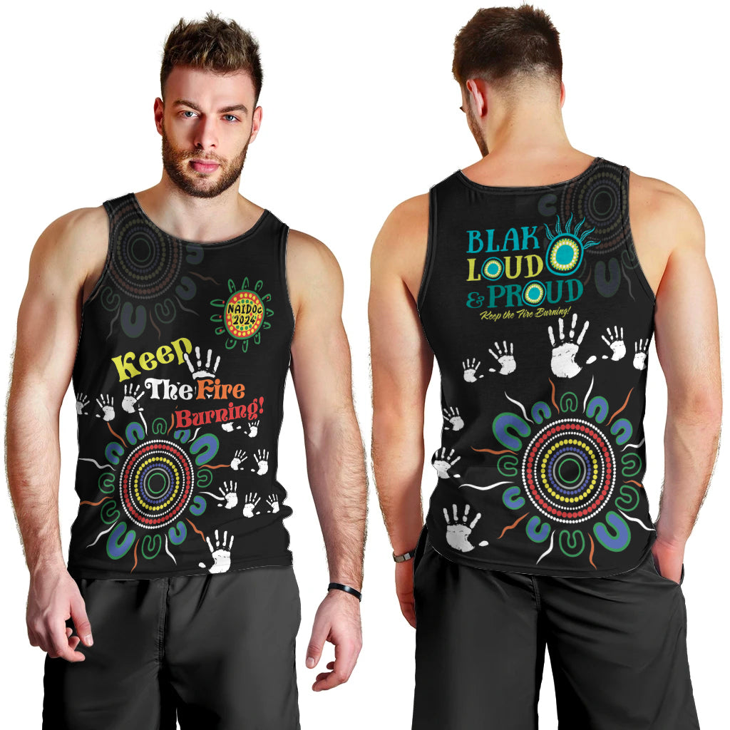 NAIDOC 2024 Indigenous Aboriginal Men Tank Top The Fire Burns Forever - Vibe Hoodie Shop