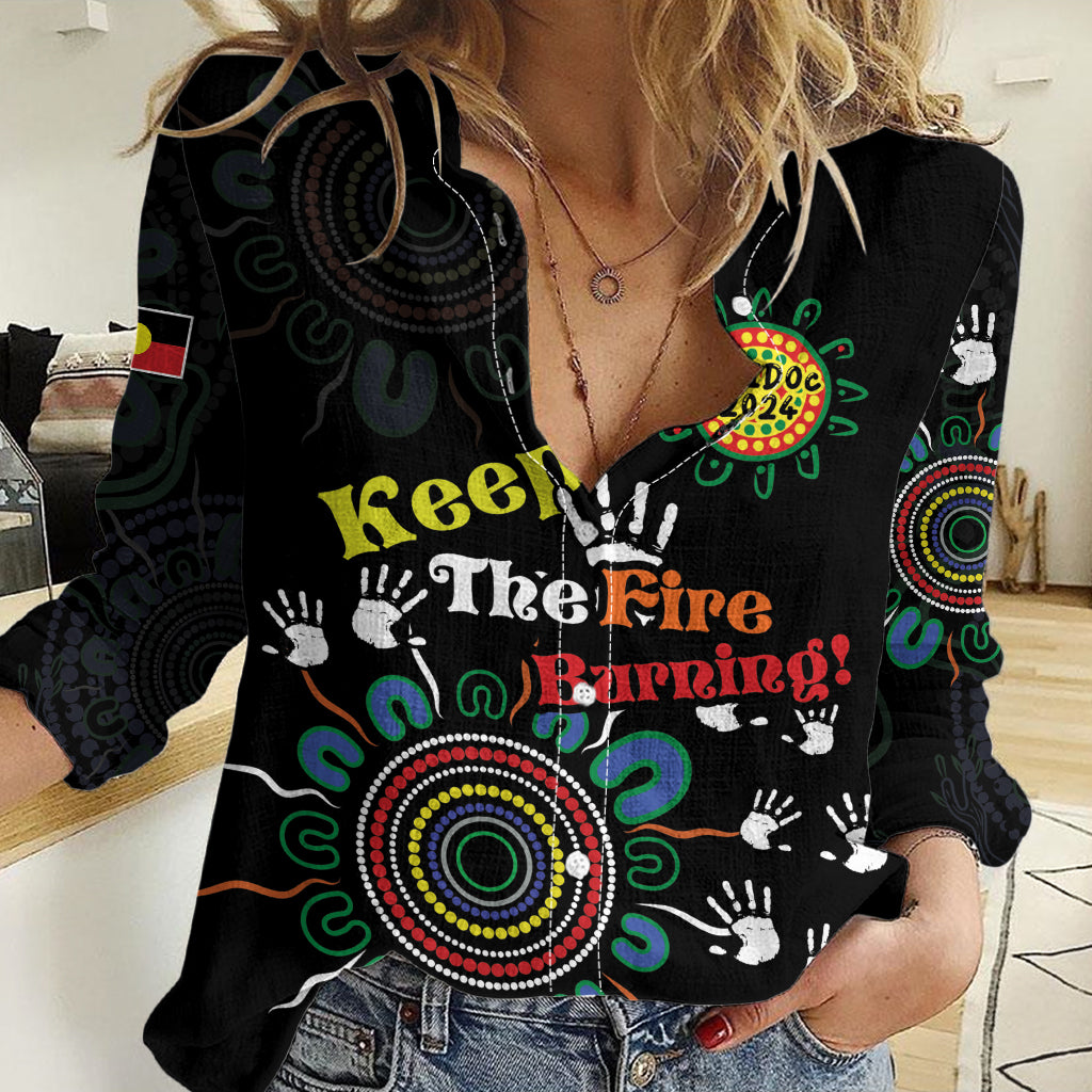 NAIDOC 2024 Indigenous Aboriginal Women Casual Shirt The Fire Burns Forever - Vibe Hoodie Shop