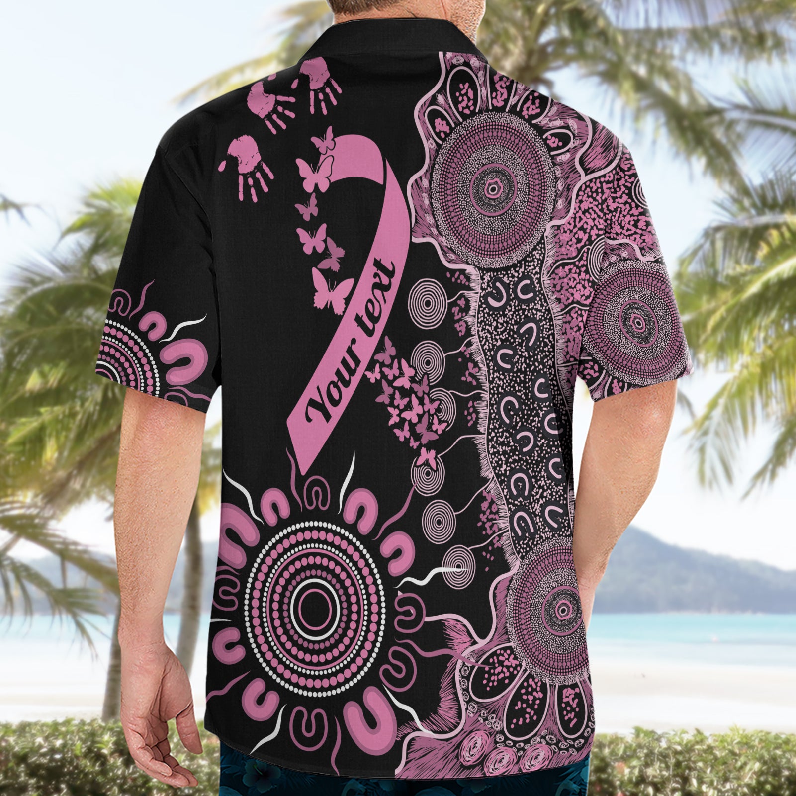 Personalised Aboriginal Ribbons Hawaiian Shirt Beautiful Butterflies Breast Cancer Awareness - Vibe Hoodie Shop