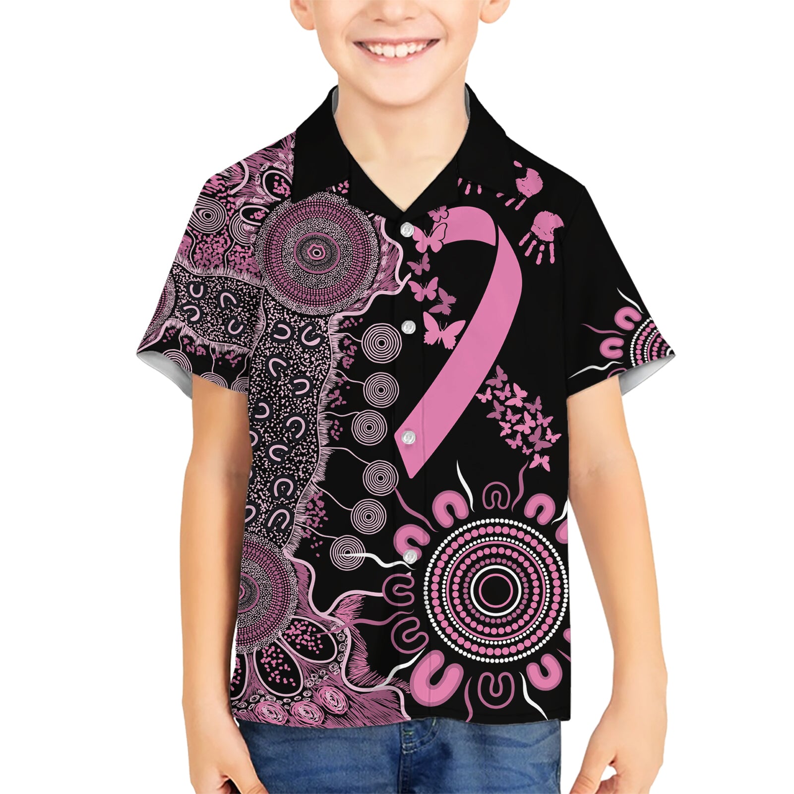 Personalised Aboriginal Ribbons Hawaiian Shirt Beautiful Butterflies Breast Cancer Awareness - Vibe Hoodie Shop