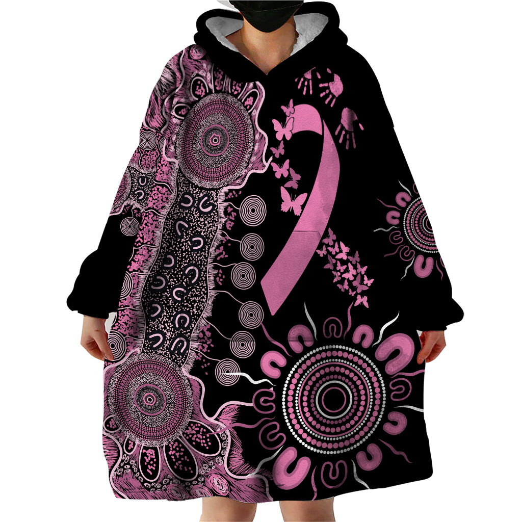 Personalised Aboriginal Ribbons Wearable Blanket Hoodie Beautiful Butterflies Breast Cancer Awareness - Vibe Hoodie Shop