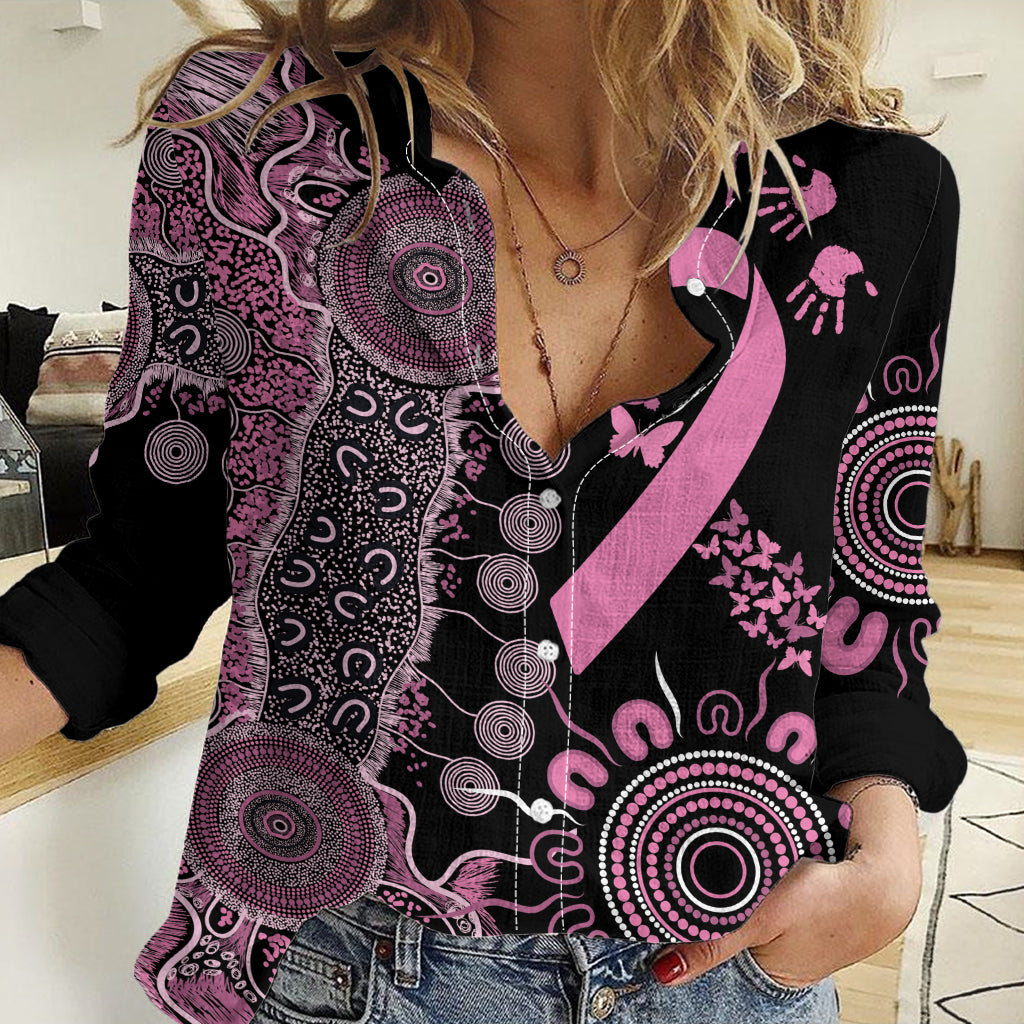 Personalised Aboriginal Ribbons Women Casual Shirt Beautiful Butterflies Breast Cancer Awareness - Vibe Hoodie Shop