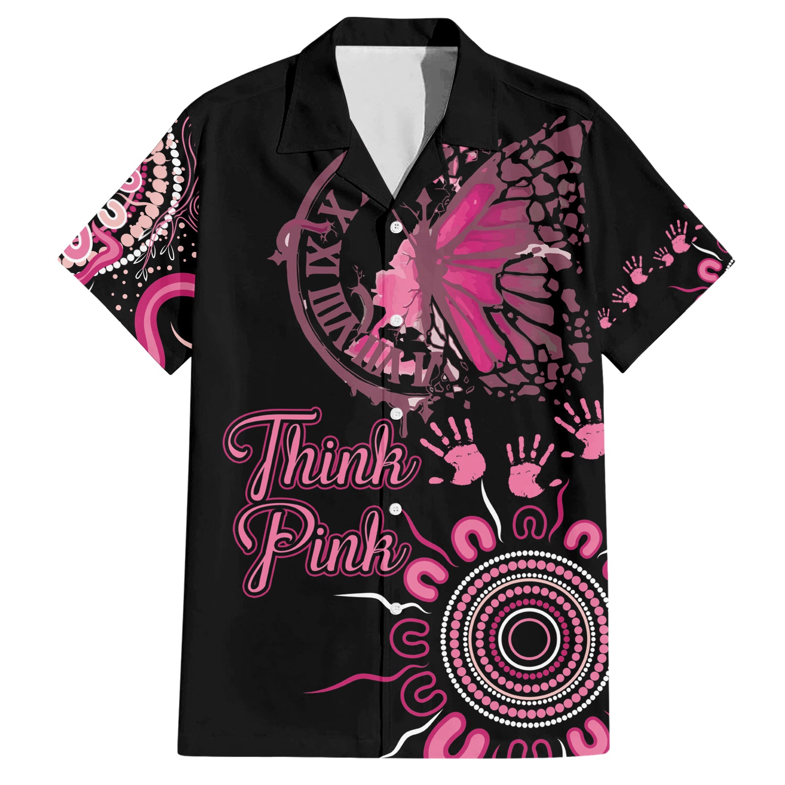 Personalised Aboriginal Ribbons Hawaiian Shirt Think Pink Butterfly Art Wall Clock Breast Cancer - Vibe Hoodie Shop