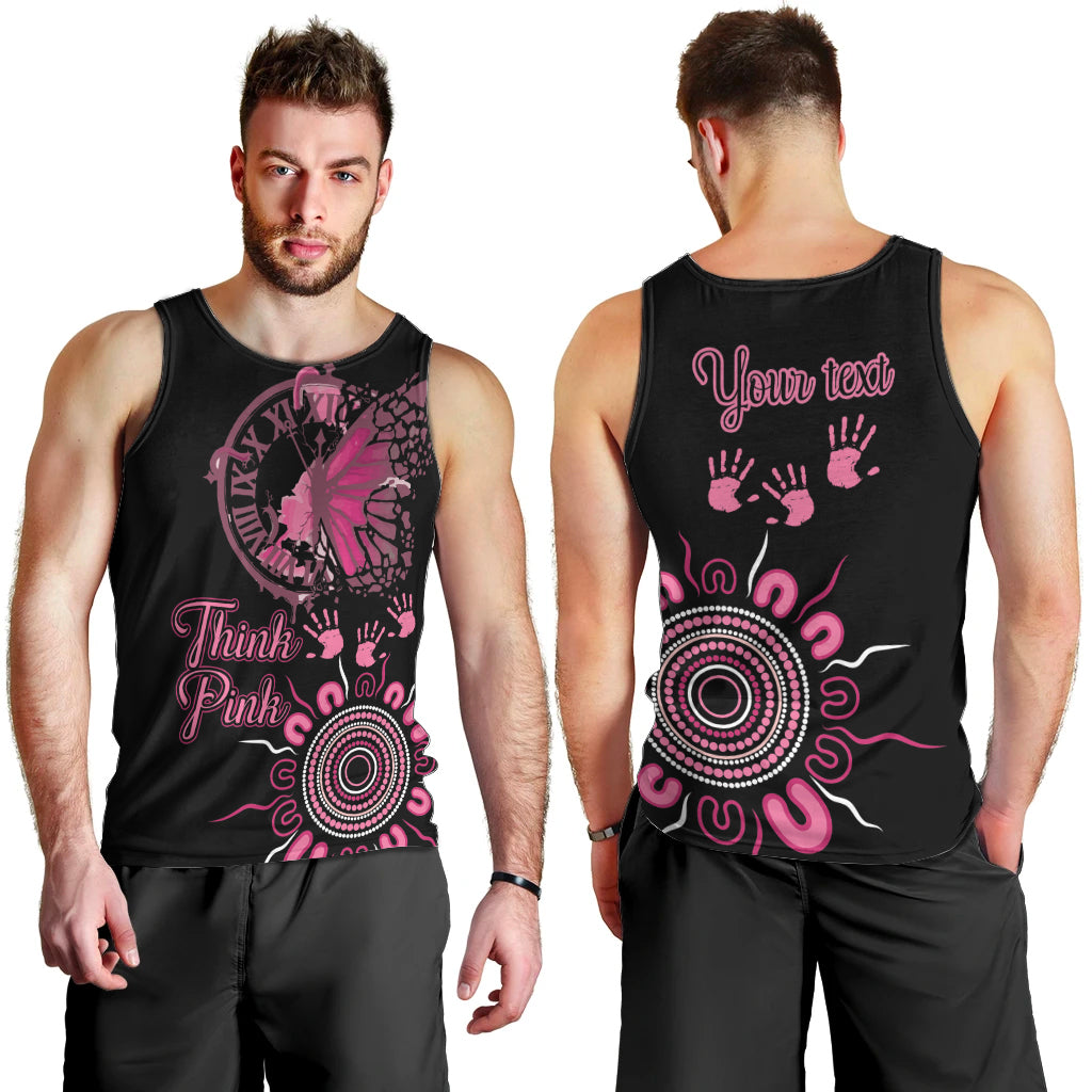Personalised Aboriginal Ribbons Men Tank Top Think Pink Butterfly Art Wall Clock Breast Cancer - Vibe Hoodie Shop