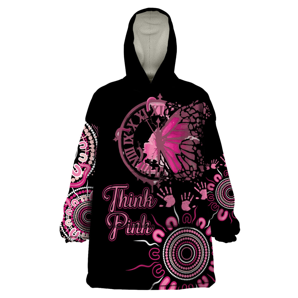 Personalised Aboriginal Ribbons Wearable Blanket Hoodie Think Pink Butterfly Art Wall Clock Breast Cancer - Vibe Hoodie Shop