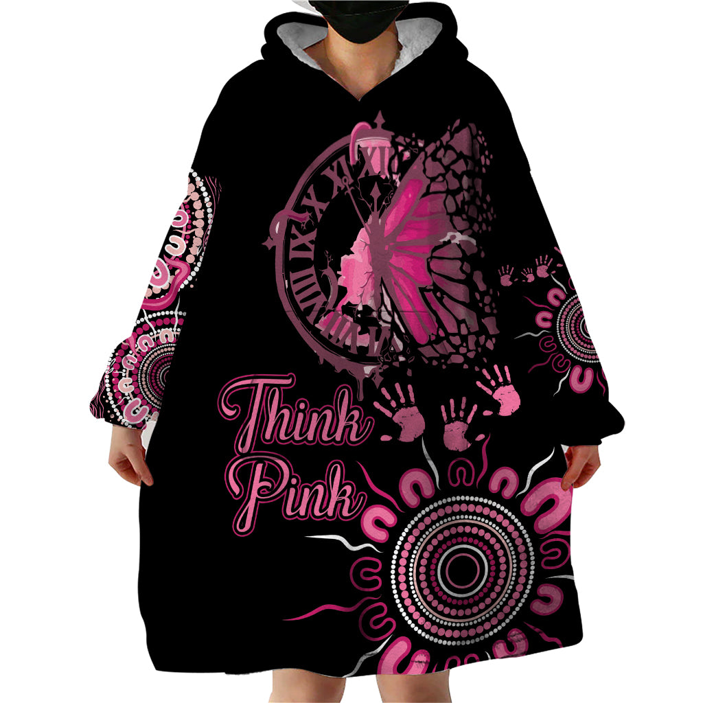 Personalised Aboriginal Ribbons Wearable Blanket Hoodie Think Pink Butterfly Art Wall Clock Breast Cancer - Vibe Hoodie Shop