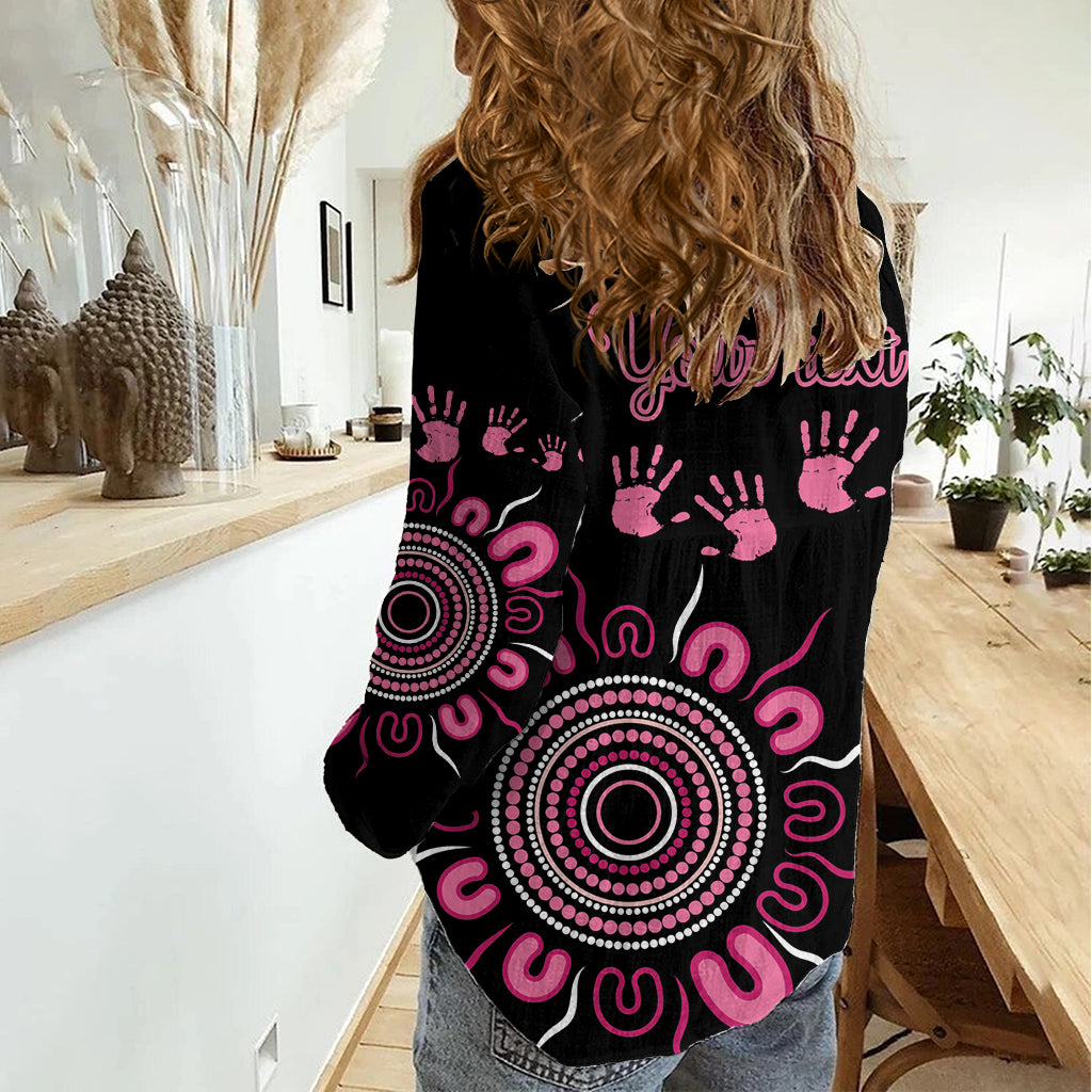 Personalised Aboriginal Ribbons Women Casual Shirt Think Pink Butterfly Art Wall Clock Breast Cancer - Vibe Hoodie Shop