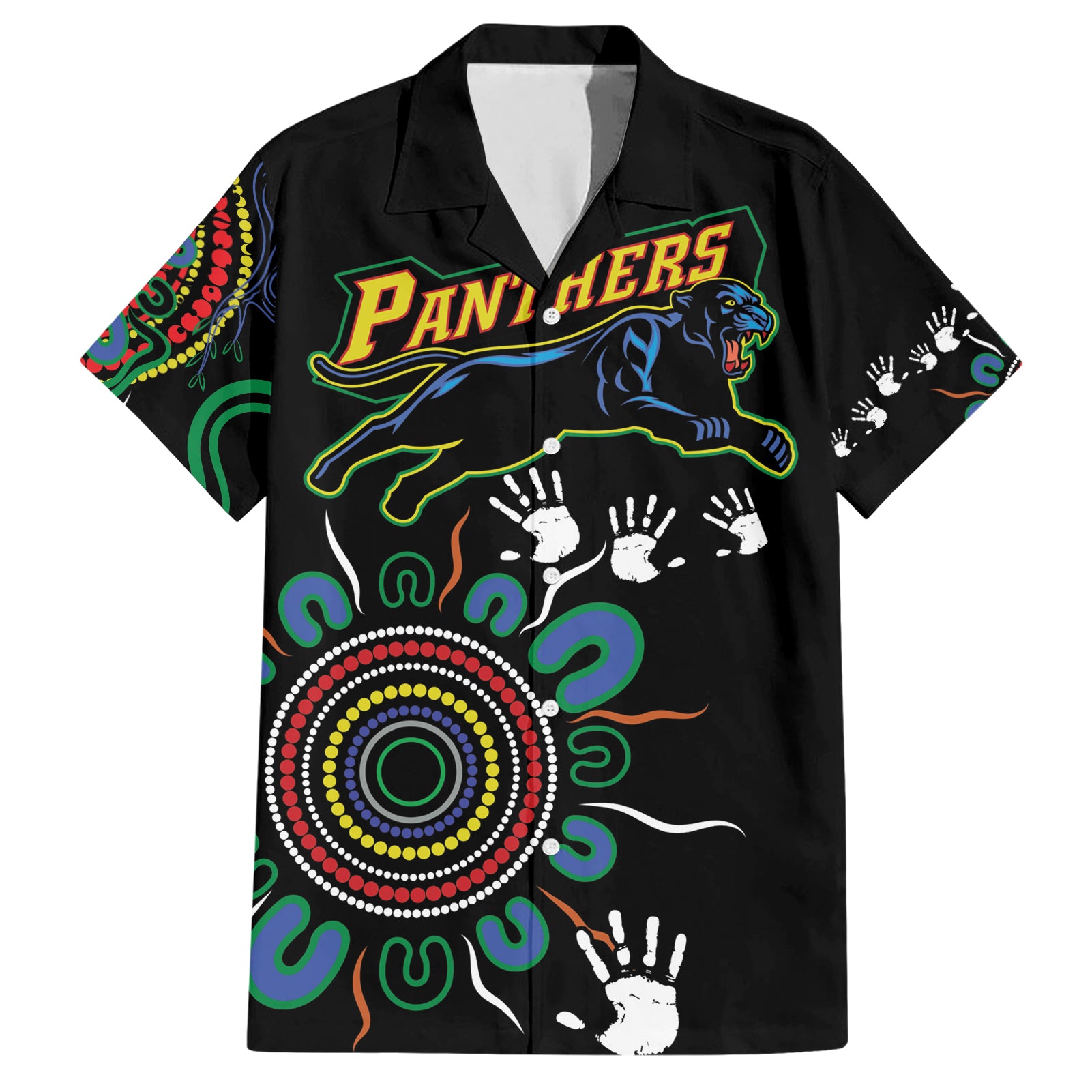 Personalised Panthers Aboriginal Dot Hawaiian Shirt Go the Mighty Panthers - Vibe Hoodie Shop