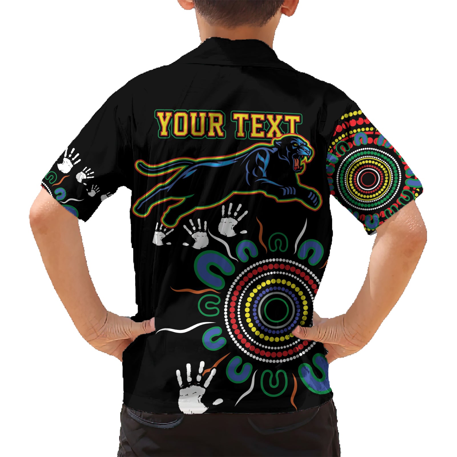 Personalised Panthers Aboriginal Dot Hawaiian Shirt Go the Mighty Panthers - Vibe Hoodie Shop