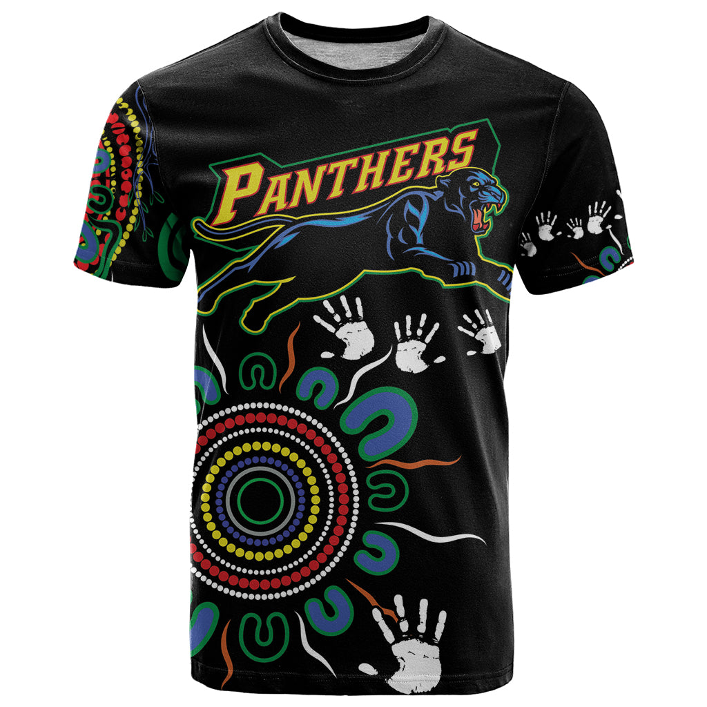 Personalised Panthers Aboriginal Dot T Shirt Go the Mighty Panthers LT9 - Vibe Hoodie Shop