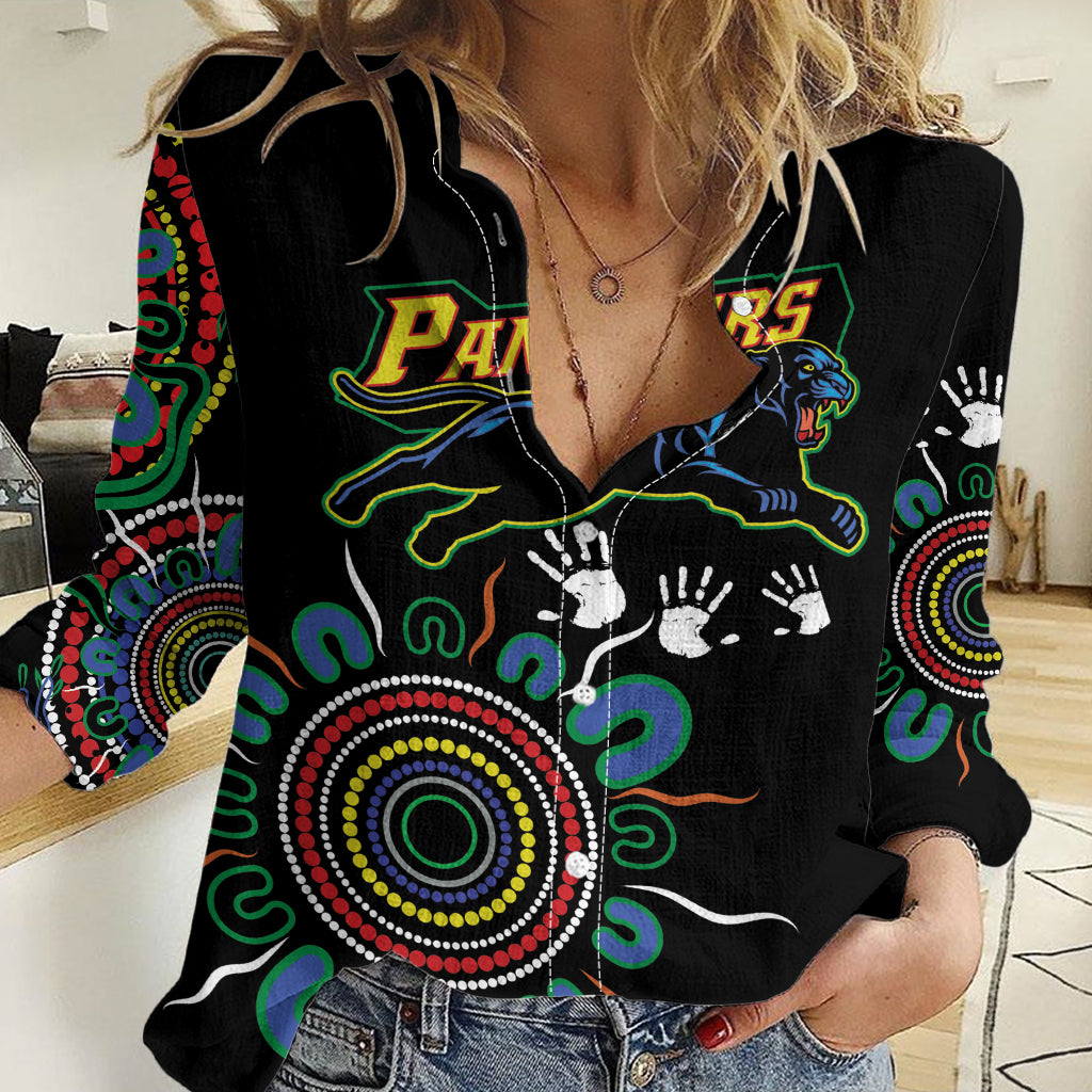 Personalised Panthers Aboriginal Dot Women Casual Shirt Go the Mighty Panthers - Vibe Hoodie Shop