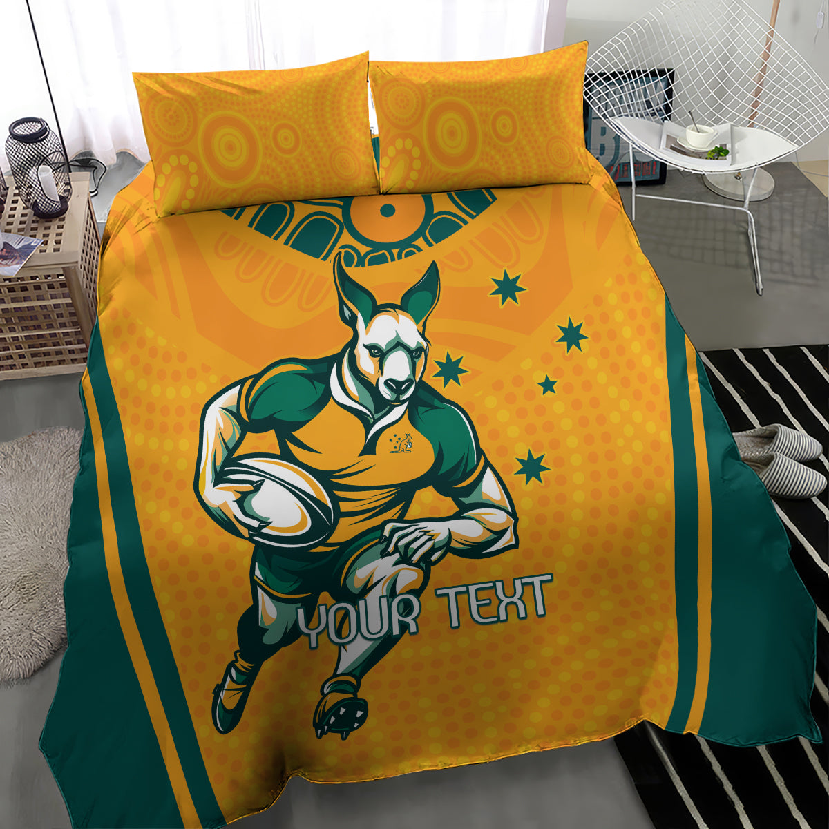 Custom Australia Rugby Bedding Set Wallabies Mascots Sporty Version - Vibe Hoodie Shop