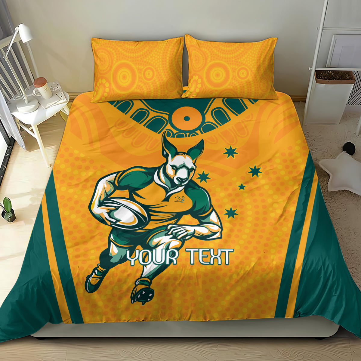 Custom Australia Rugby Bedding Set Wallabies Mascots Sporty Version - Vibe Hoodie Shop
