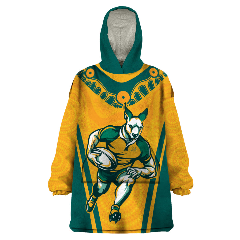 Custom Australia Rugby Wearable Blanket Hoodie Wallabies Mascots Sporty Version - Vibe Hoodie Shop