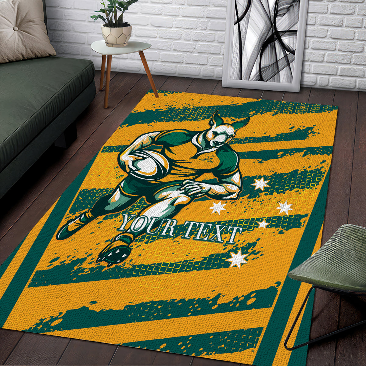 Custom Australia Rugby Area Rug Wallabies Mascots Indigenous Aboriginal Version - Vibe Hoodie Shop