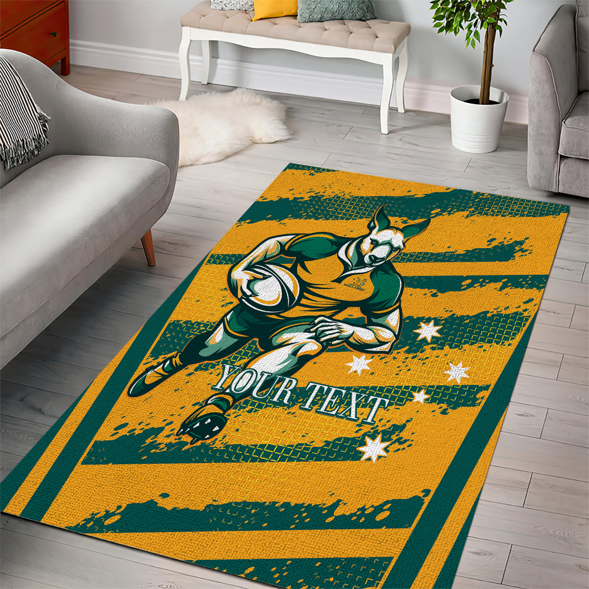 Custom Australia Rugby Area Rug Wallabies Mascots Indigenous Aboriginal Version - Vibe Hoodie Shop