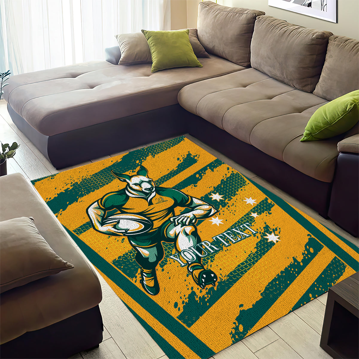 Custom Australia Rugby Area Rug Wallabies Mascots Indigenous Aboriginal Version - Vibe Hoodie Shop